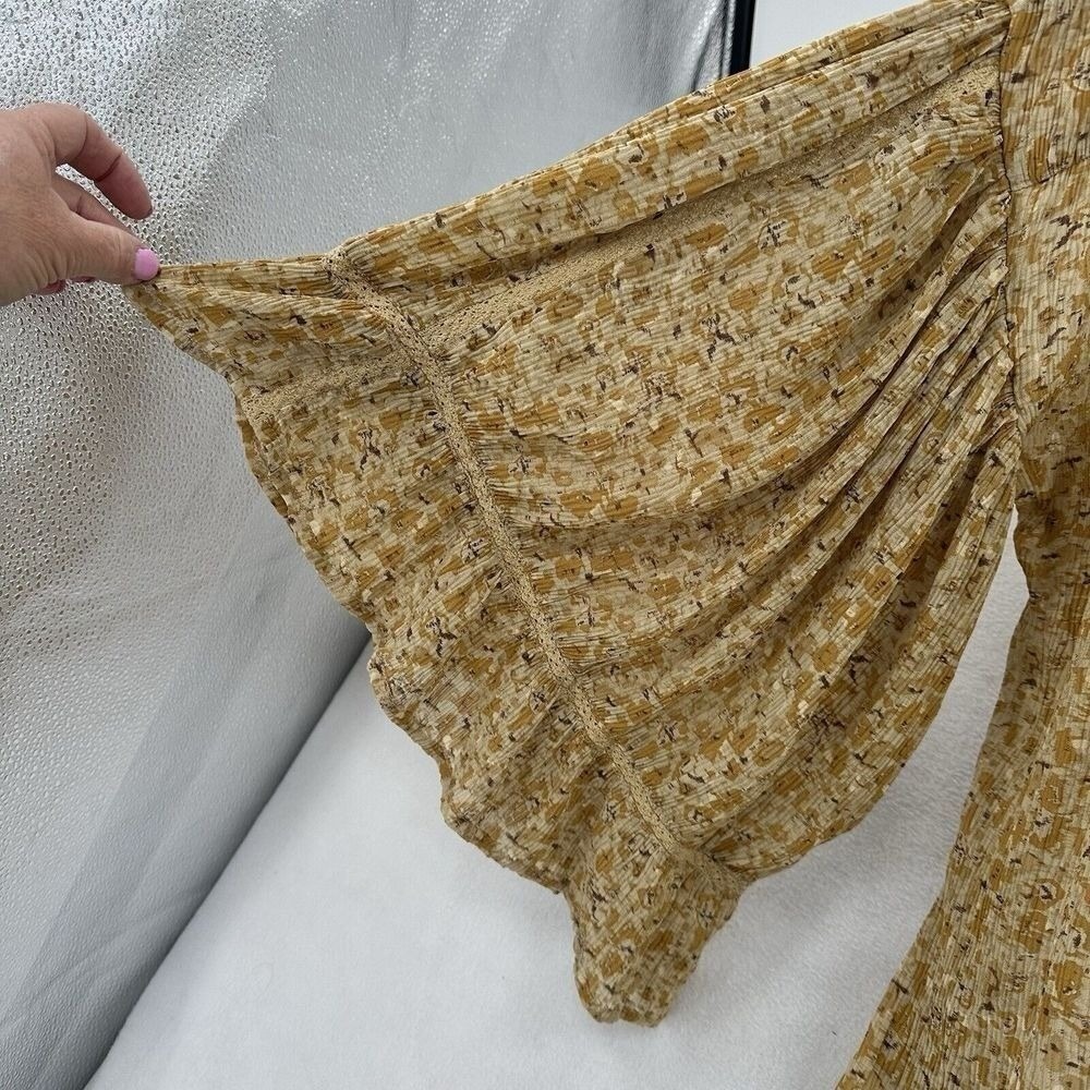 Storia Mustard Yellow Floral Tassel Tunic Midi Dress Boho Revival Cottagecore S - Picture 5 of 8